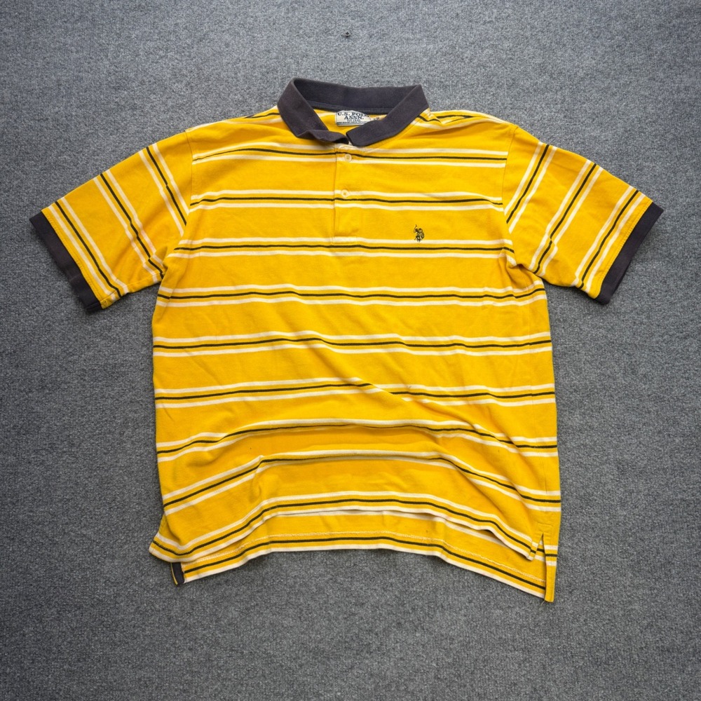 US Polo Assn Mens XL Yellow Striped Short Sleeve Cotton Pique Polo Shirt 1247